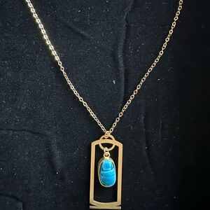 Gold plated brass Pendant Necklace with Turquoise Scarab cartouche